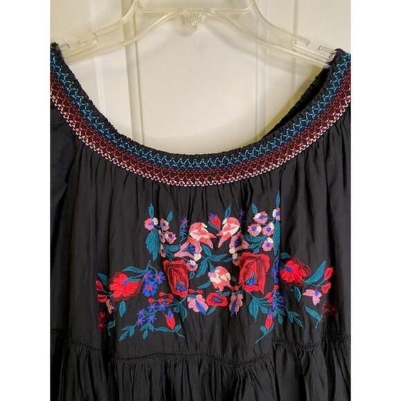 Free People Sunbeams Embroidered Off-The-Shoulder Black Dress Size Medium - Picture 7 of 10